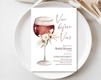 Vino before vows bridal shower Invitation Template, Wine Tasting Bridal Shower Invite, Printable Editable Wine Bridal Shower e732