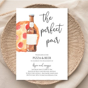 Pizza and Beer Couples Shower Invitation, Instant Download, Editable, The Perfect Pair Engagement Party Invite, Pizza Party Invite, e506