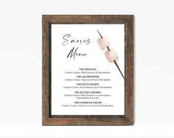 S'mores Menu, Printable Smores Bar Sign, Editable Smores Menu Template, Instant Download, Templett, e510