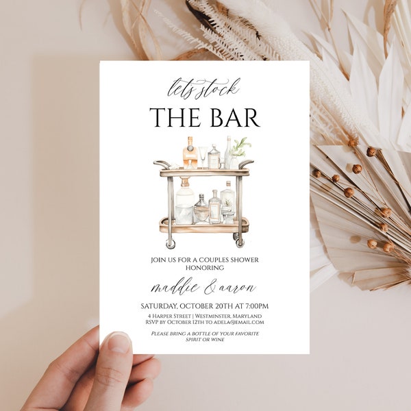 Stock the Bar Couples Shower Invitation,  Instant Download, Minimalist Stock the Bar Invite, Engagement Party text invite