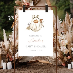 Boho Pumpkin Baby Shower Welcome Sign, Instant Download, Editable Pumpkin Baby Shower Sign, Fall Baby Shower Sign, e840