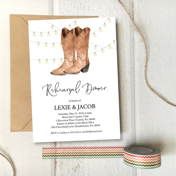 Country Rehearsal Dinner Invitation, Instant Download, Cowboy Boots rehearsal dinner invite, Editable Rehearsal Dinner Template, e368
