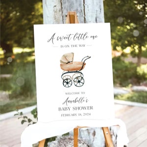 Editable Gender Neutral Baby Shower Welcome Sign, Boho Baby Shower Invite, Templett Instant Download, Baby Carriage Baby Shower Sign, e753