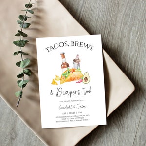 Invitación para baby shower de tacos, tacos, cervezas y pañales, descarga instantánea, Templett, invitación digital