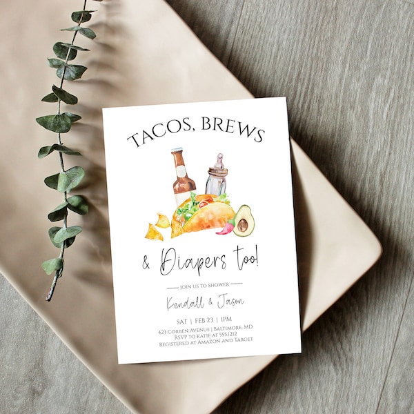 Taco Baby Shower Invitation, Tacos, Brews and Diapers Baby Shower Invitation, INSTANT DOWNLOAD, Templett, Digital Invitation