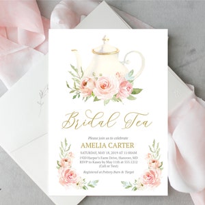 Bridal Tea Invitation, Editable, Bridesmaids Luncheon Invite,  Floral Bridal Brunch Shower Invite, L562, Templett, Kitchen Tea Invitation