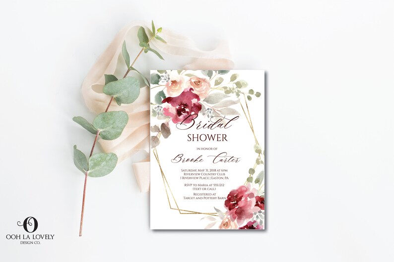 Burgundy Bridal Shower Invite Floral Bridal Invite Bridal Shower Invitation INSTANT DOWNLOAD e218 Editable Bridesmaids Luncheon Invite