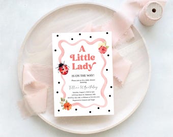 Lady Bug Baby Shower Invitation for a girl, Instant Download, Editable A little lady is on her way Baby Shower invite, Ladybug Baby Shower