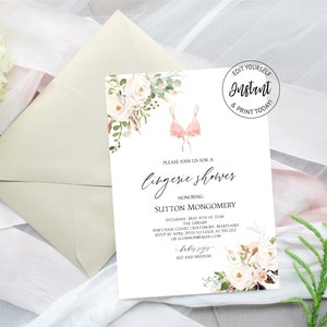 Blush Lingerie Shower Invitation, Lingerie Bachelorette Party Invitation, Natychmiastowe pobranie, e488