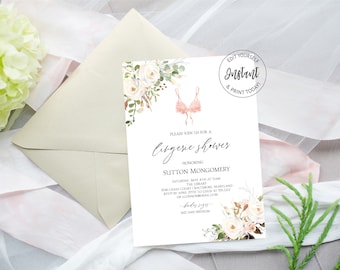 Blush Lingerie Shower Invitation, Lingerie Bachelorette Party Invitation, Instant Download, e488