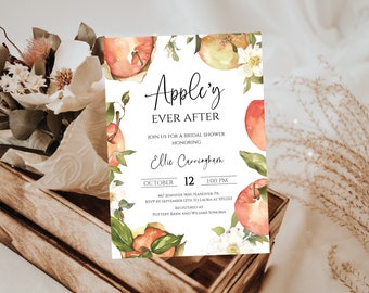 Apple Bridal Shower Invitation Template, Editable Fall Bridal Shower Invite Instant Download, Templett