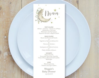 Moon and Stars Menu Invitation, Instant Download, Editable, Baby Shower Menu,  Shower Menu Template, Editable Menu, e422