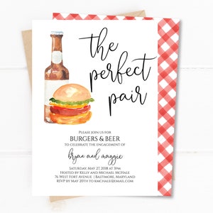 Burgers and Beer Couples Shower Invitation, Instant Download, Editable, The Perfect Pair Engagement Party Invite, Summer BBQ Shower, L442