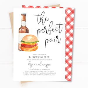 Burgers and Beer Couples Shower Invitation, Instant Download, Editable, The Perfect Pair Engagement Party Invite, Summer BBQ Shower, L442