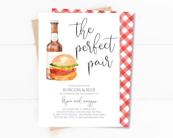 Burgers and Beer Couples Shower Invitation, Instant Download, Editable, The Perfect Pair Engagement Party Invite, Summer BBQ Shower, L442
