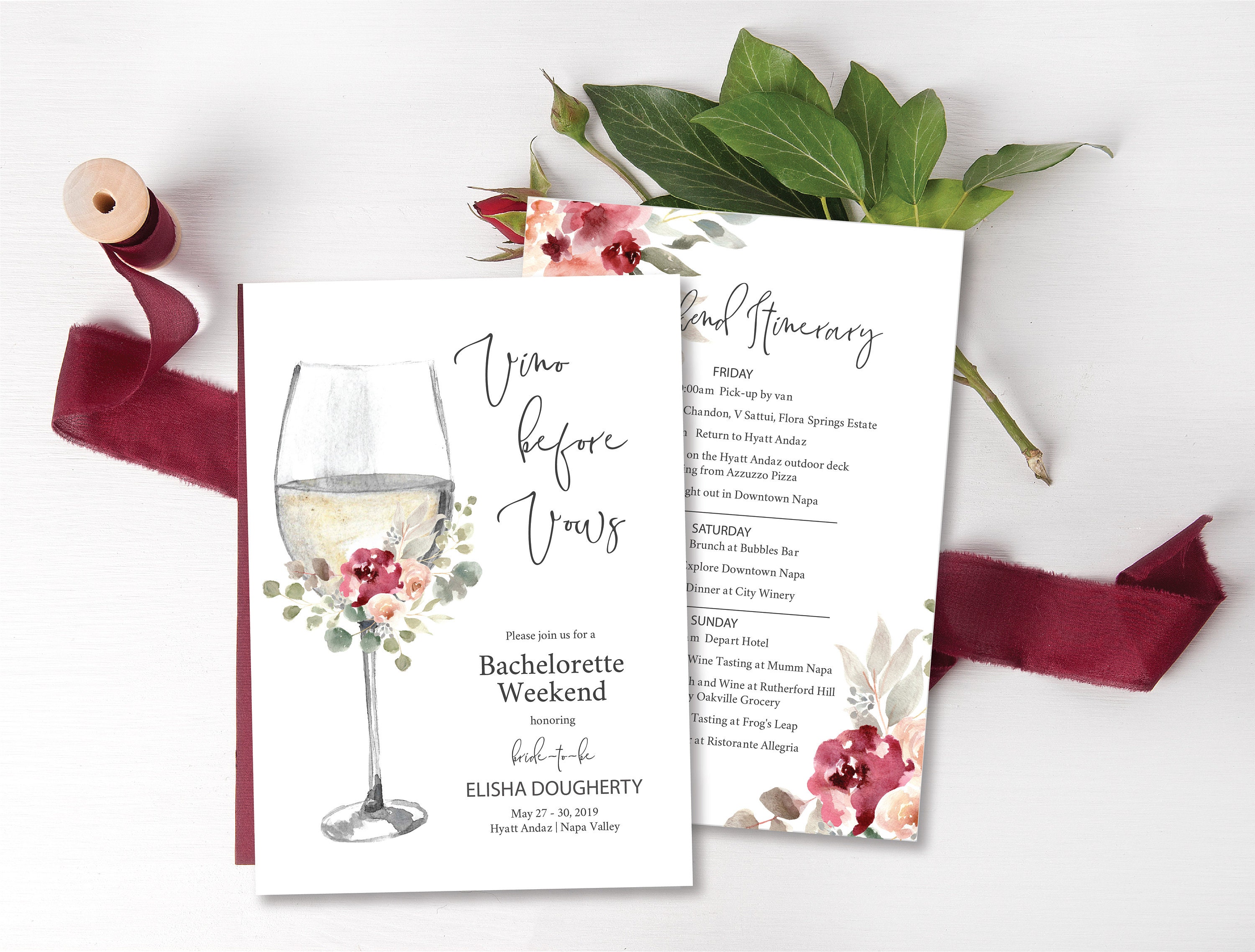 Napa Bachelorette Weekend Invitation and Itinerary INSTANT Etsy