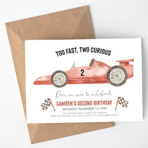 Invitación a la fiesta de cumpleaños del coche de carreras rojo, invitación minimalista a la fiesta de cumpleaños del coche de carreras, invitación al segundo cumpleaños del coche, descarga instantánea, e742