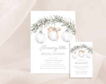 Christmas Ornament Bridal Shower Invite, Winter Bridal Shower Invitation, Instant Download Editable Holiday Bridal Shower Invite, e566V2
