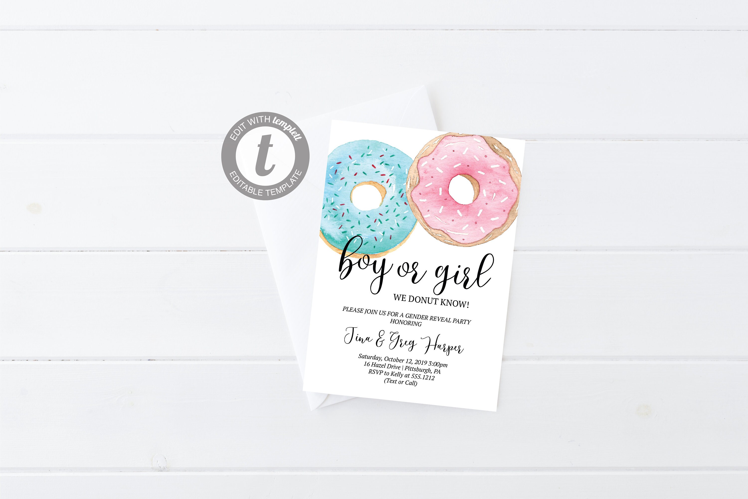 Donut Gender Reveal Invitation Gender Reveal Party Etsy