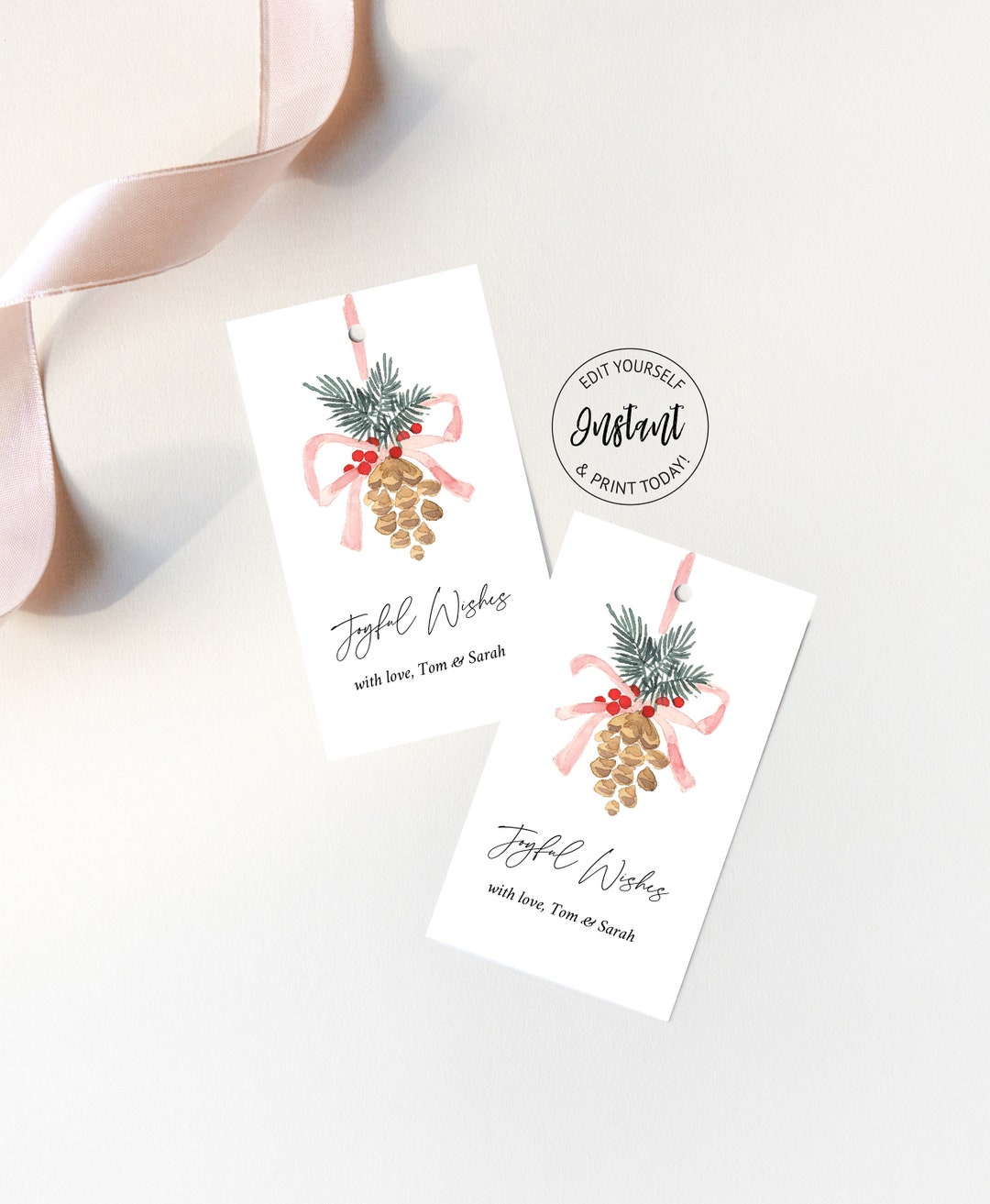 Editable Christmas Gift Tags, Instant Download, Personalized Pinecone ...