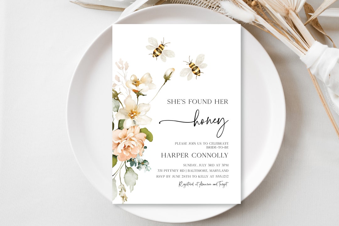Editable Bee Bridal Shower Invitation, Honey Bee Bridal Shower Invitation, Templett Instant
