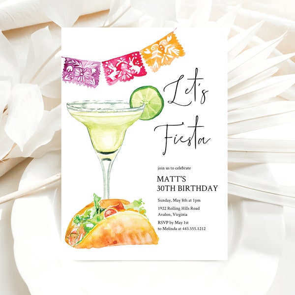 Fiesta Birthday Invitation, Editable Template, Mexican Theme Birthay Party Invite, Margarita Invitation, e573c