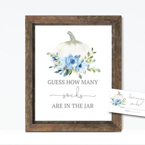 Pumpkin Guess how many baby socks in the jar game, Printable Baby Shower Sign, Baby Shower Game, e272