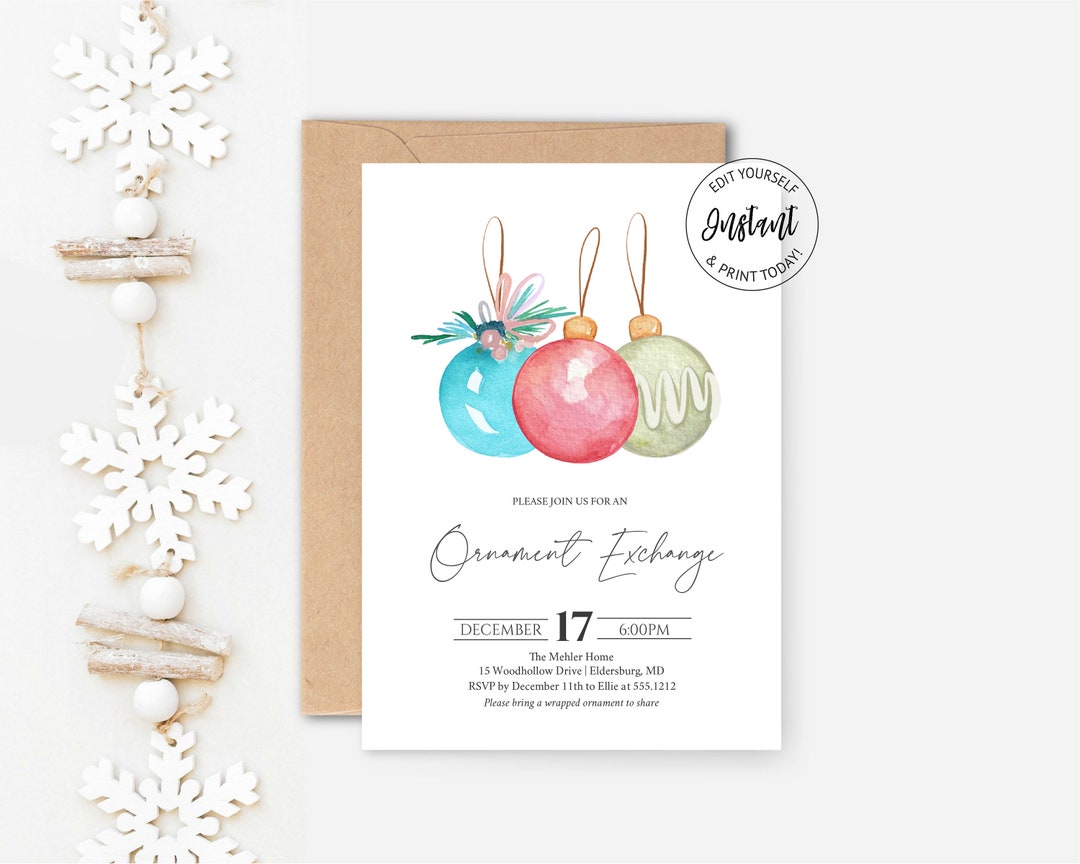 Ornament Exchange Invitation, Instant Download, Editable, Christmas