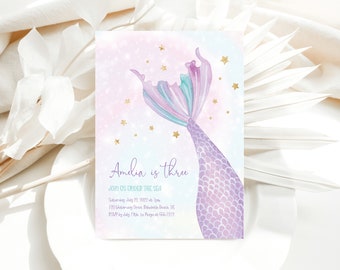 Mermaid Birthday Invitation Editable Template | Under the Sea Mermaid Invite Girl Bday | Pool Party | Mermaid Digital Invite