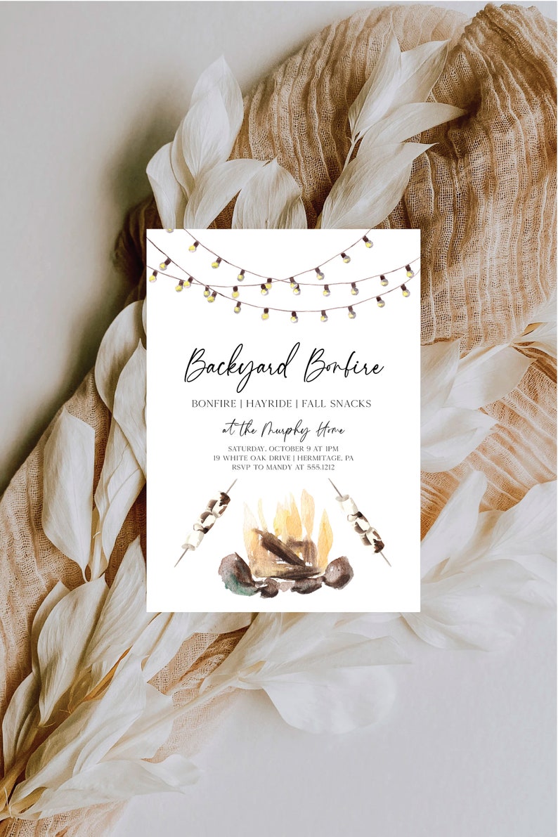 Bonfire Birthday Party Invitation, Instant Download, Editable, Backyard Bonfire Invite, Fall Birthday Party Invitation, e609 image 2