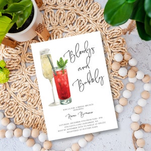 Zaproszenie Bloodys and Bubbly, Edytowalne zaproszenie na wieczór panieński, Zaproszenie na wieczór panieński z szampanem, NATYCHMIASTOWE POBIERANIE, e727
