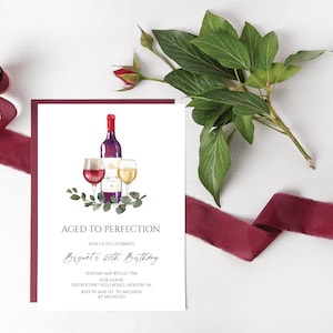 Wine Birthday Party Invitation, Aged To Perfection Birthday Party invite,  INSTANT DOWNLOAD, Editable 50th Birthday Invite
