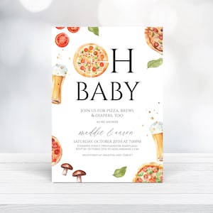 Pizza, Beer and Diaper Baby Shower Invitation, Instant Download, Editable, Co-ed Baby Shower Invite, Pizza and Beer Couples Shower evite