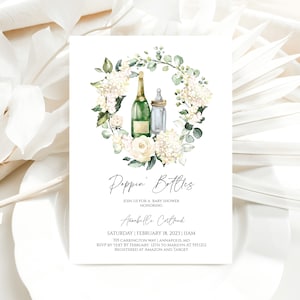 Poppin Flaschen Baby Shower Einladung, Sofort Download, Bearbeitbare Vorlage, Gender Neutral Champagner Dusche Einladungspaket, e731