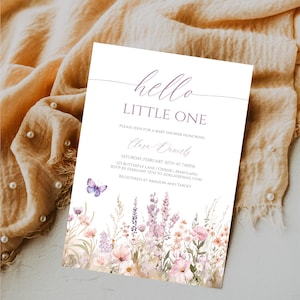 Editable Butterfly Baby Shower Invitation, Purple Butterfly Baby Shower Invitation, Boho Wildflower Baby Shower Digital Evite e733