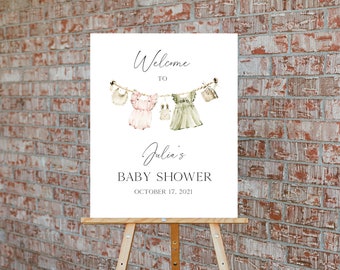 Editable Girl Baby Shower Welcome Sign, Boho Baby Shower Sign, Templett Instant Download, Girl Baby Clothes Shower Sign, e707