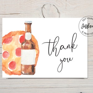 Pizza and Beer Thank You Card, Instant Download, Editable Thank You Notecard, Pizza Party Thank You, e506