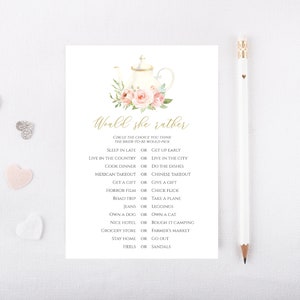 Brudspel "Would She Rather" - Spel, Mall för Tea Party-möbelshower, Redigerbart spel för tekanna-möbelshower, Direktnedladdning, Templett, L562