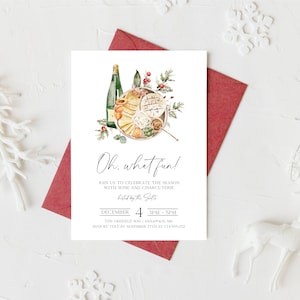 Charcuterie Christmas Party Invitation Template, Instant Download, Editable Wine and Cheese Holiday Party Invitation, e726
