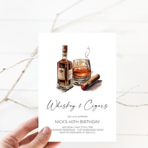 Whiskey and Cigars Birthday Party Invitation, Scotch 40th Birthday Party invite,  INSTANT DOWNLOAD, Editable Cigar Birthday Invite