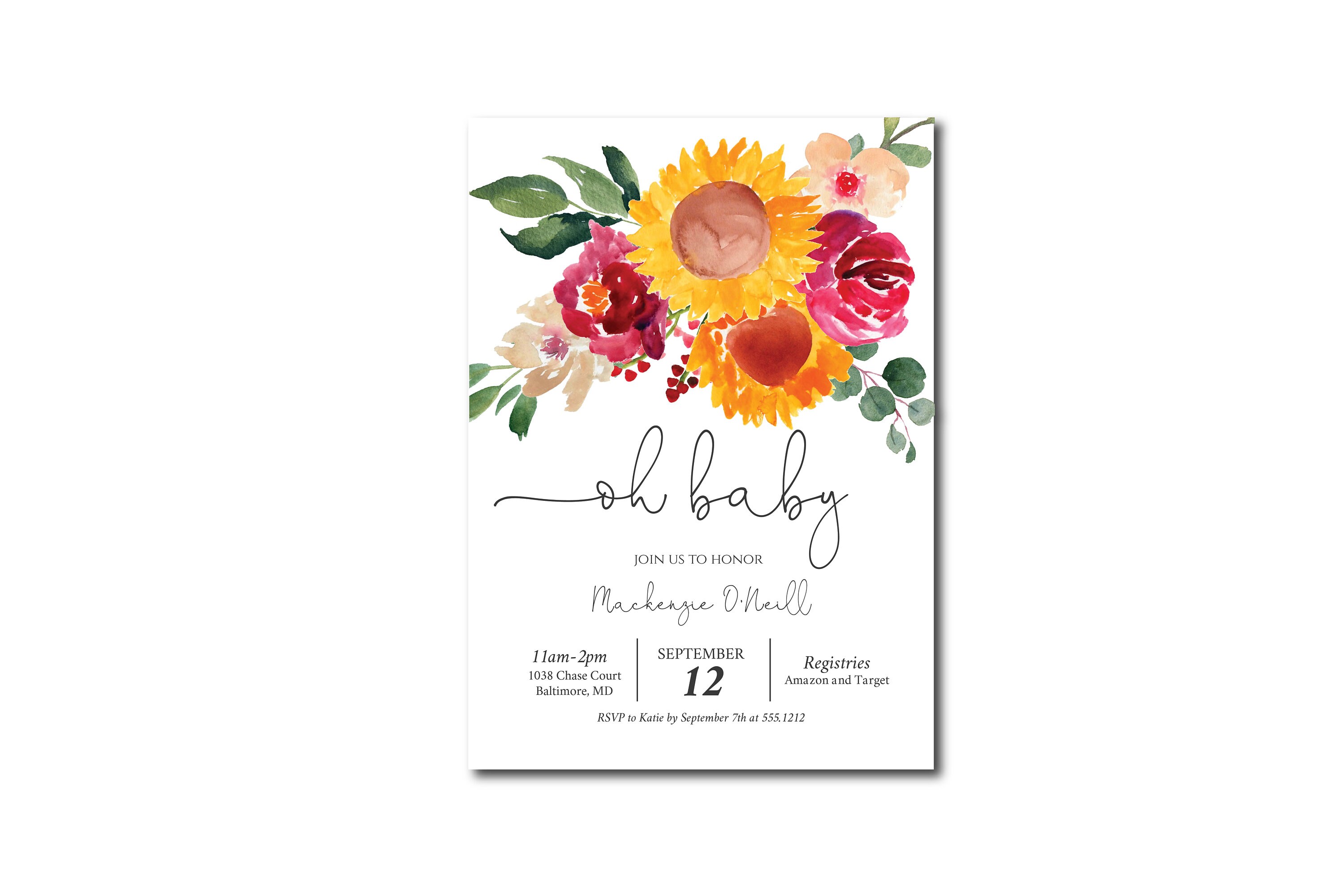 Sunflower Baby Shower Invitation Instant Download Editable Etsy