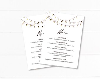 S'mores Menu, Printable Smores Bar Sign, Editable Smores Menu Template ...