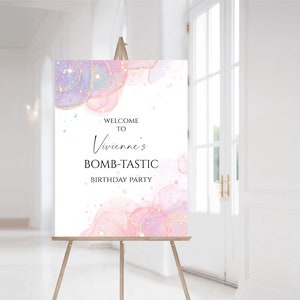 Pink Bath Bomb Birthday Party Welcome Sign, Bath Bomb Making Party Sign, Editable Template Instant Download, Templett