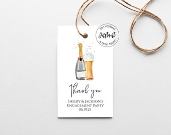 Bubbles and Brews Favor Tag, Editable Favor Tag Template,  Instant Download, templett, e375