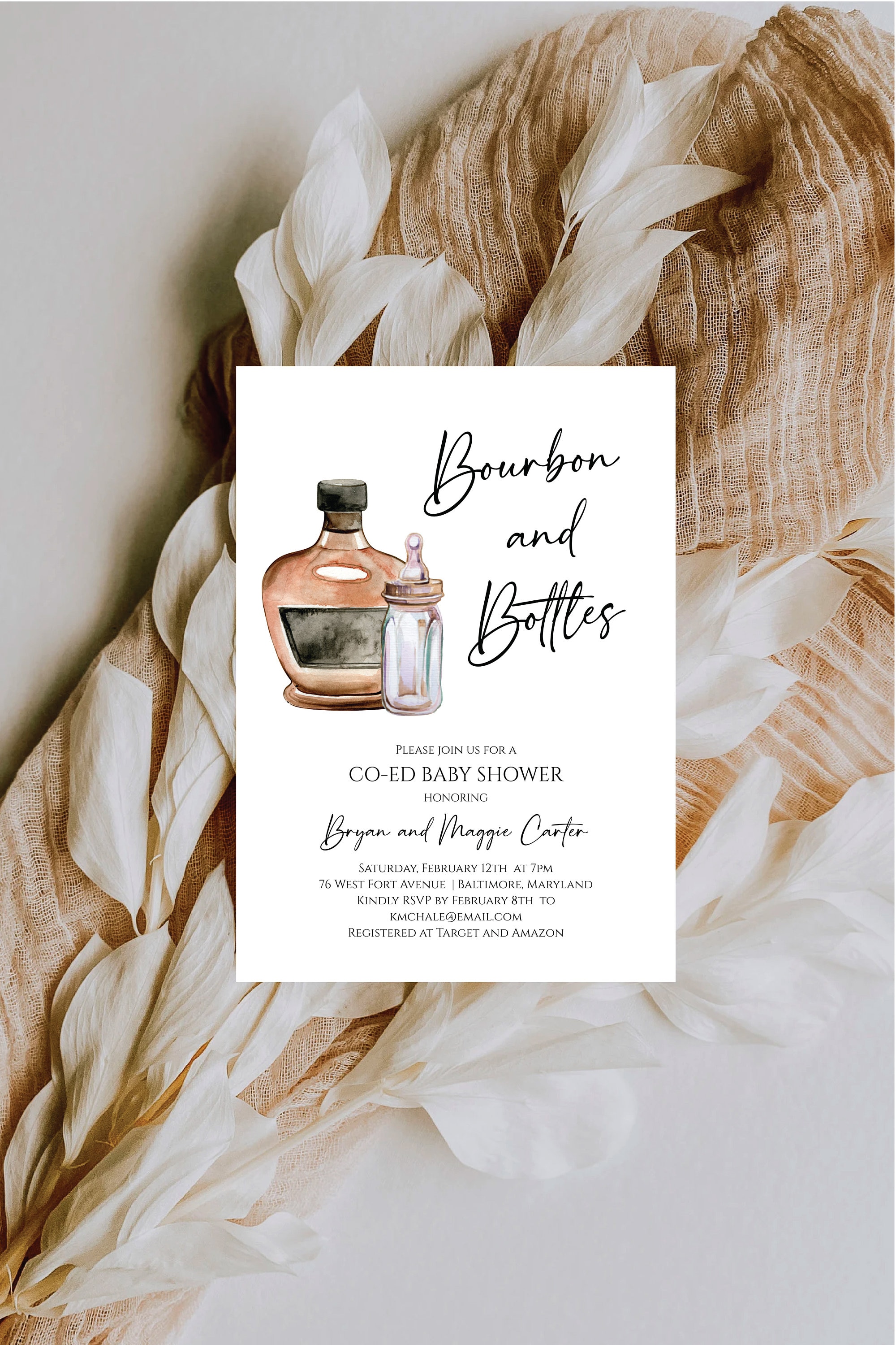 Bourbon and Bottles Couples Shower Invitation, Instant Download, Editable, Template, Bourbon Coed Baby Shower Invitation e870