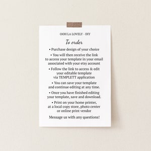 May include: A white paper with the text "OOH LA LOVELY - DIY" and instructions on how to order a template. The paper is attached to a beige wall with a piece of brown tape. The text includes bullet points.