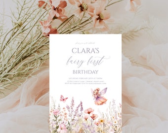 Boho Fairy First Birthday Party Invitation, Wildflower Fairy 1st Birthday Invite, Editable Pixie Invitation Template, Fairy evite