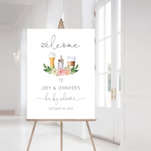 Baby Shower Welcome Sign, A Baby is Brewing Welcome Sign, Instant Download, Brewing Baby Shower Bottle Couples Shower Gender Neutral,  e267p