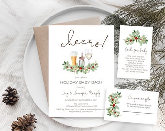 Winter Baby Bash Shower Invitation Gender Neutral, Instant Download, Editable Template, Couples Baby Shower Invitation Bundle, e267h