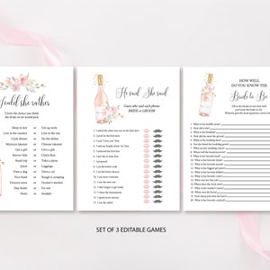 Editable Bridal Shower Games, Instant Download, Champagne Brunch Games, Templett, E574